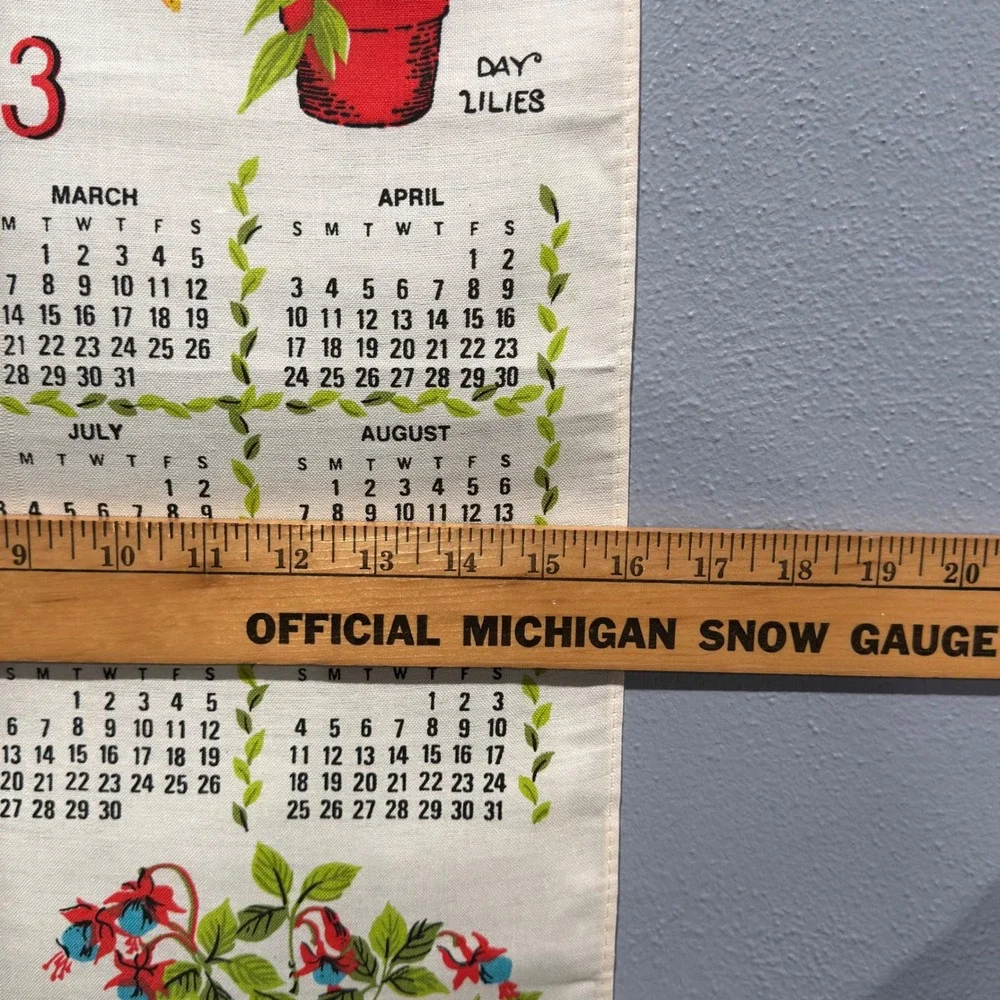 Vintage 1983 Popular House Plants Linen Calendar Tea Towel Wall Hanging Retro